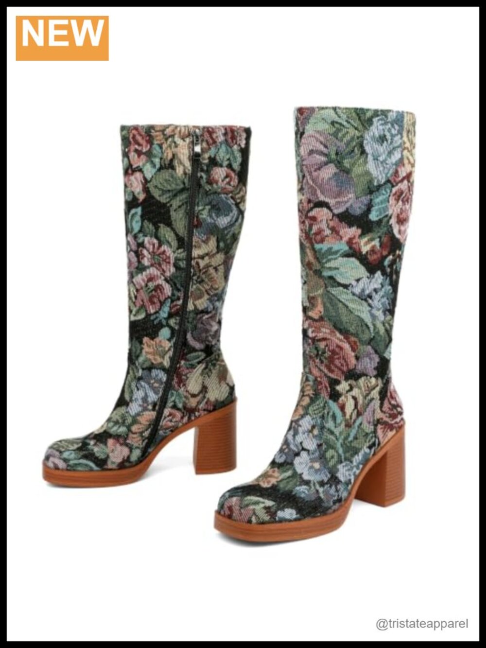 Women's Knee High Faux Leather Square Toe Chunky Heel Boots with Side Zipper